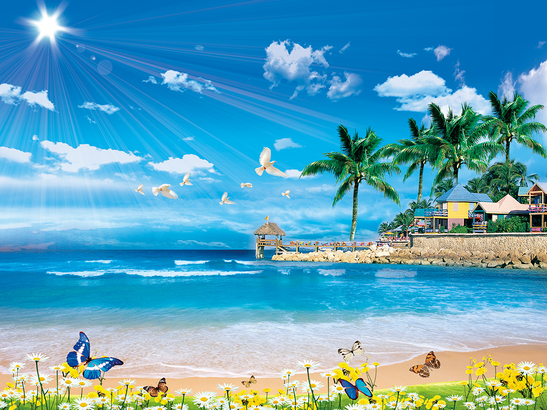 陽(yáng)光沙灘海景裝飾電視背景墻