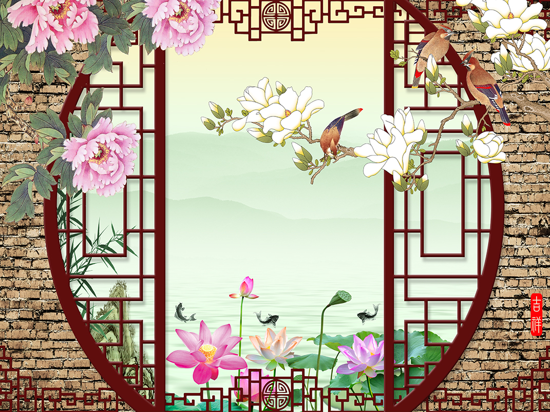 新中式古典裝飾電視背景墻高清