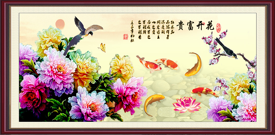 客廳裝飾花開(kāi)富貴電視背景墻