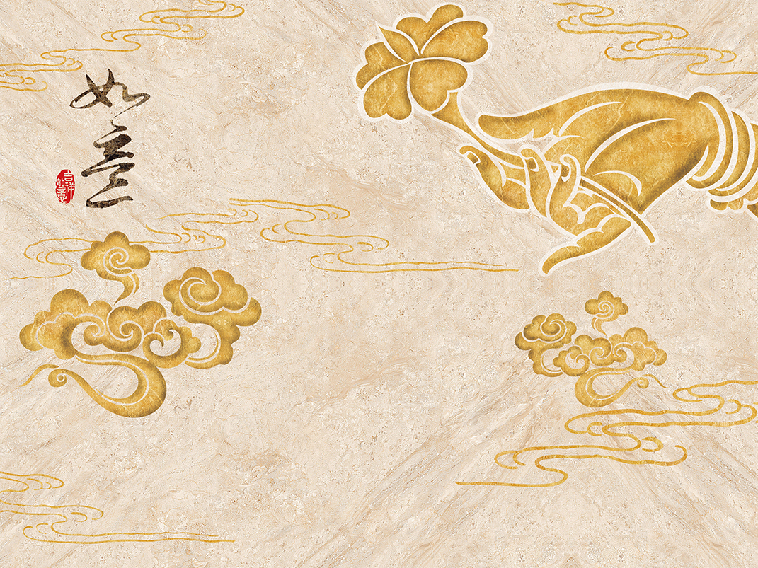 現代中式如意大理石電視背景墻定制